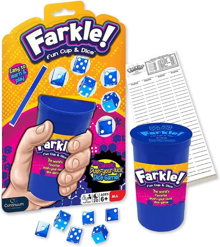 Vista 7 de El juego de dados Farkle Deluxe incluye 36 dados coloridos, 6 cubiletes, bandeja de lanzamiento y hojas de puntuación. El clásico juego de dados