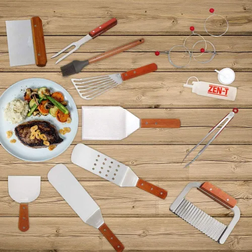 Vista 7 de Zen-T - Kit de herramientas de parrilla de 17 piezas - Accesorios de parrilla para Blackstone - Herramientas de barbacoa de acero inoxidable