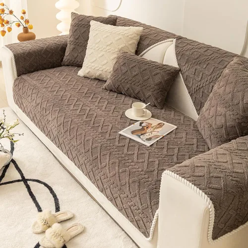 Vista 9 de vctops Fundas de sofá de jacquard geométrico de lujo para sofá de granja, funda neutra antideslizante para sofá seccional, funda suave y cálida