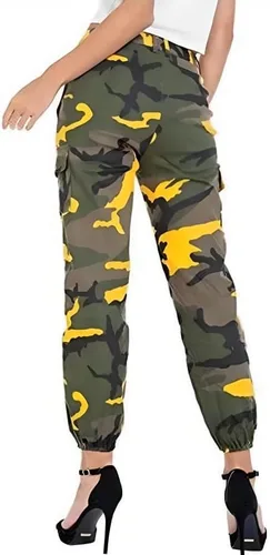 Vista 3 de Pantalones de senderismo tipo cargo para mujer, pantalones de camuflaje ajustados, casuales, para exteriores, pantalones deportivos con bolsillos