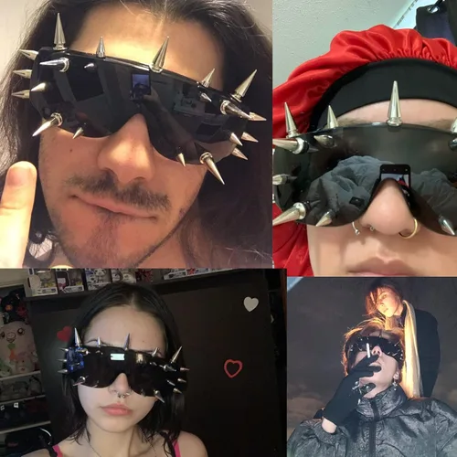 Vista 4 de mincl Punk Rocker Large Shield Spike Fashion Novelty Club Gafas de sol