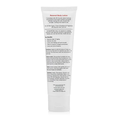 Vista 3 de Alpha Loción corporal revitalizante para el cuidado de la piel, 12% AHA glicólico, hidratante diario simple y eficaz, hidrata y exfolia para una