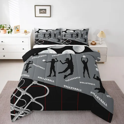 Vista 7 de Erosebridal Juego de edredón de béisbol para adolescentes y jóvenes, juegos de ropa de cama geométricos negros y grises para regalo para niños