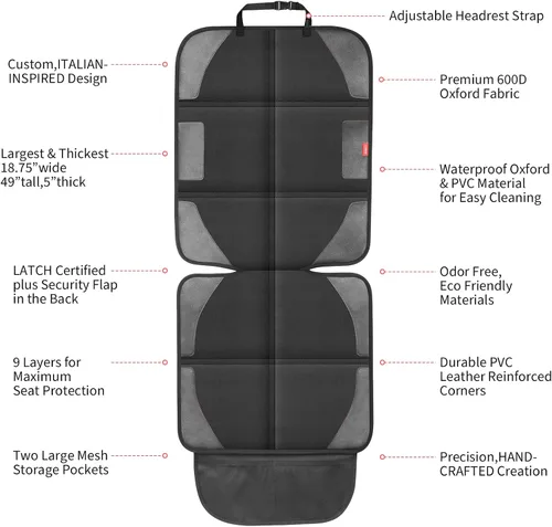 Vista 5 de Protector de asiento de automóvil con acolchado más grueso, tela 600D impermeable protector de asiento de bebé con bolsillos de almacenamiento