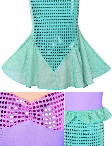 Vista 6 de Disfraz de sirena de princesa para niñas, fiesta de disfraces con peluca, corona, verde maza
