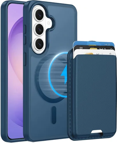 Vista 35 de Funda magnética para Samsung Galaxy S25 FE, transparente y negro con soporte para tarjetas de crédito desmontable, compatible con MagSafe, ajuste