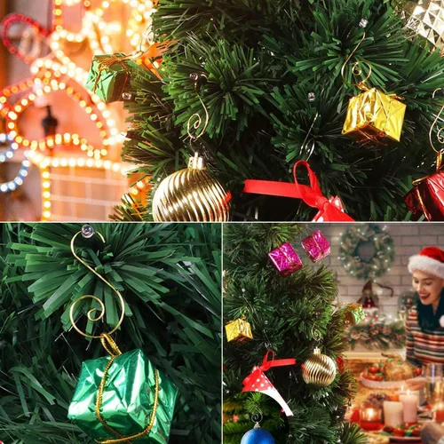 Vista 2 de 200 ganchos para adornos de Navidad para árbol de Navidad Dorado