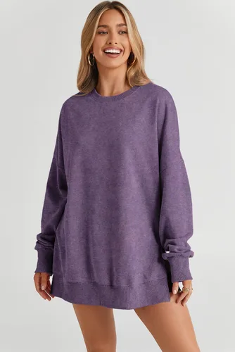 Vista 127 de SHEWIN Sudadera casual de manga larga con cuello redondo para mujer, ligera, holgada