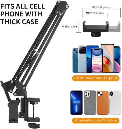 Vista 7 de Soporte de teléfono para escritorio, soporte de teléfono para cama con clip de abrazadera ajustable, soporte flexible para teléfono, soporte