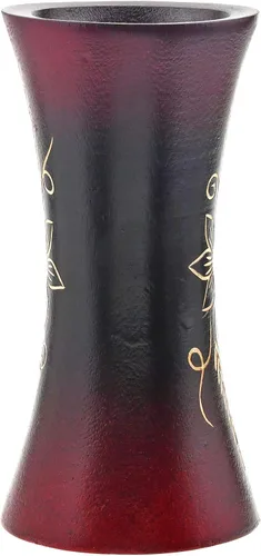 Vista 3 de AeraVida Jarrón de flores balinesas rojas de madera de mango negro y natural, juego de 2 floreros Jarrón de madera de árbol de mango Mesa