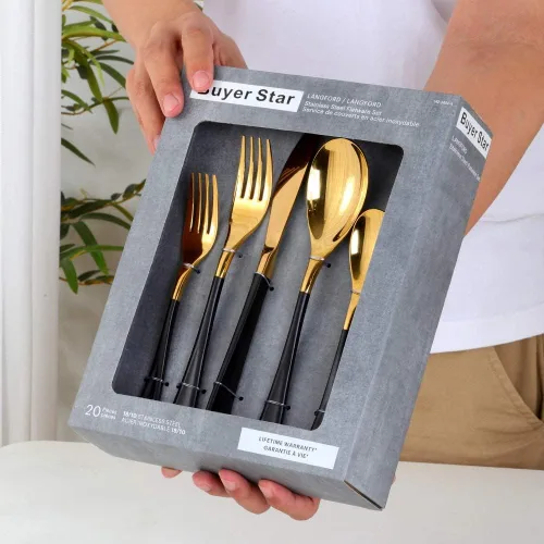 Vista 5 de YDware - Juego de 20 cubiertos de acero inoxidable para 4, cucharas, tenedores de postre, cuchillos, juego de cubiertos, kit de cena, 5 piezas