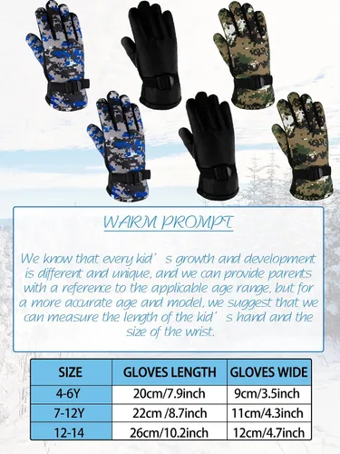 Vista 3 de SATINIOR 3 pares de guantes de esquí para niños guantes impermeables para clima frío guantes de invierno cálidos para niños