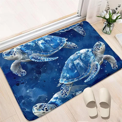 Vista 3 de Alfombra de tortuga marina con estampado de animales marinos y animales marinos, alfombra con estampado de tortugas marinas, para niños y niñas