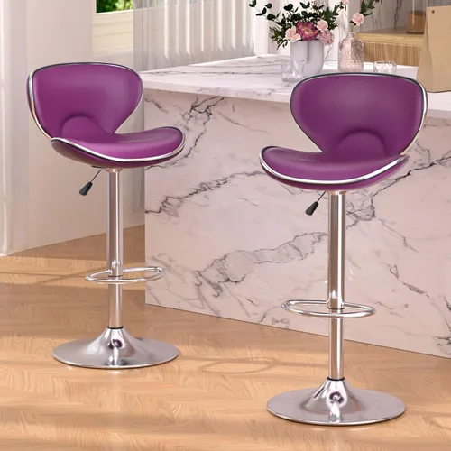 Vista 10 de Juego de 2 taburetes de bar, taburetes de bar giratorios ajustables para mostrador de cocina, silla de bar moderna de cuero PU de altura