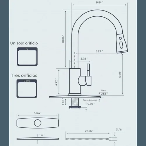 Vista 6 de Grifo de cocina táctil, rociador desplegable de 3 modos, sensor táctil activado, control de temperatura LED, rotación de 360 grados, placa de Negro