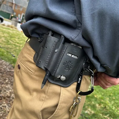 Vista 4 de Funda multiherramienta, organizador EDC de cuero, bolsa para cinturón para multiherramienta, cuchillo, bolígrafo, llaves, compatible con Leatherman