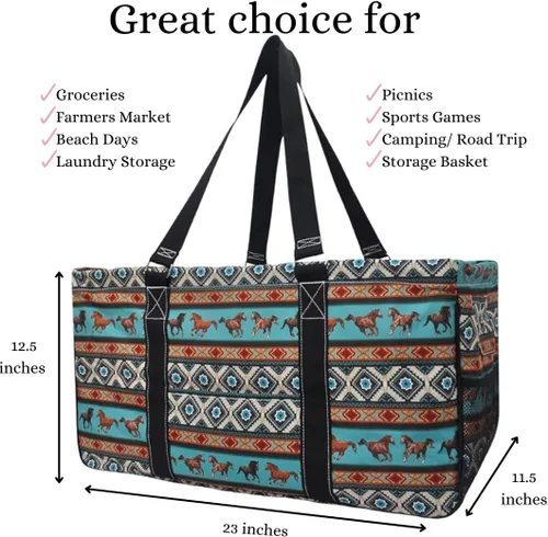 Vista 81 de NGIL Bolsa de comestibles reutilizable extra grande plegable de gran tamaño para comestibles, almacenamiento, picnic, playa, Estampado