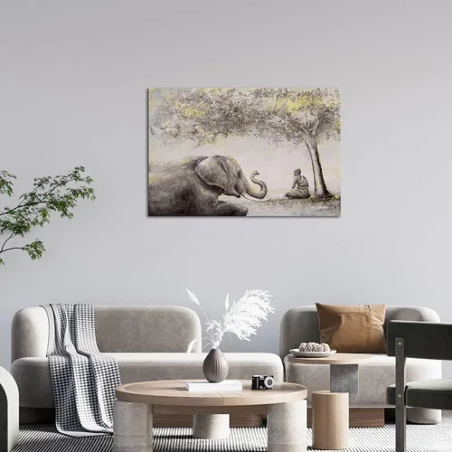 Vista 5 de sechars Lienzo decorativo zen pacífico de elefante y monje meditando, pintura de arte giclée para yoga, sala de masaje, decoración de oficina