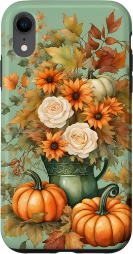 Vista 25 de Vintage Autumn Flower Fall Pumpkin Teal Case for iPhone 17