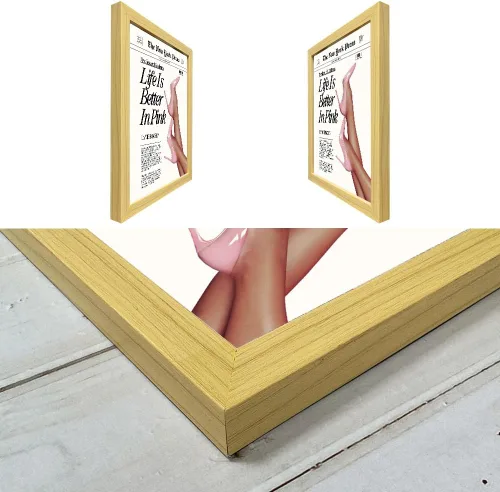 Vista 3 de Arte de pared enmarcado en lienzo con impresión de póster rosa bebé para estética de habitación femenina, arte de pared femenino moderno, obra