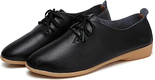 Vista 4 de Zapatos deportivos de moda para mujer, zapatos casuales de cuero con cordones, puntera puntiaguda, tacón bajo, mocasines ligeros, cómodos