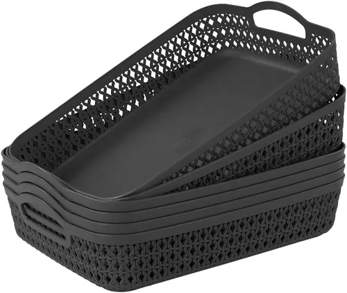 Vista 8 de 6-Pack Small Plastic Baskets, Flat Drawer Organizer Trays, Gray Drawer/Closet Storage Tray, Multi-Purpose, Ideal for Closets, Cabinets, Shelves