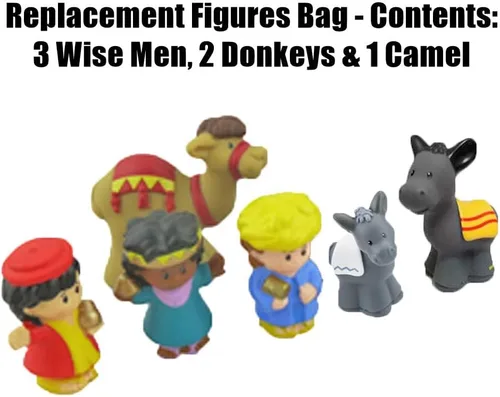 Vista 2 de Piezas de repuesto para el juego de pesebre Fisher-Price Little People - J2404 ~ Figuras de repuesto ~ 3 Wisemen, 1 Camel y 2 Burros