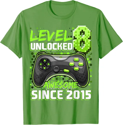 Vista 15 de Level 8 Unlocked Awesome 2015 Video Game 8th Birthday Boy T-Shirt, Negro