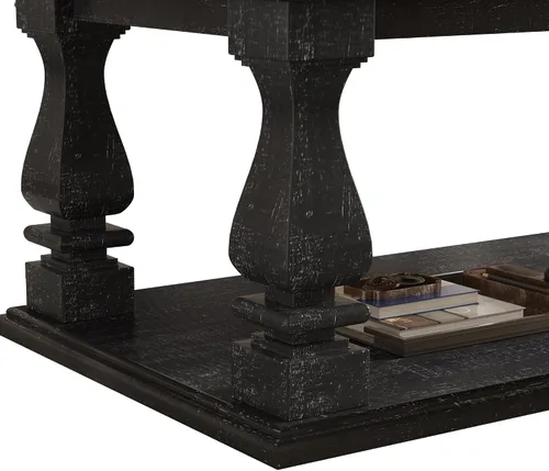 Vista 8 de JIVOIT Mesa de centro de granja con estante de almacenamiento, mesa auxiliar rectangular de 47.24 pulgadas de largo con parte superior de tablones