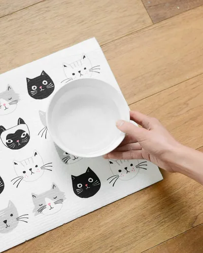 Vista 8 de Now Designs Esponja Sueca Dry Mat Cats Meow, 12 x 14 pulgadas (paquete de 2)