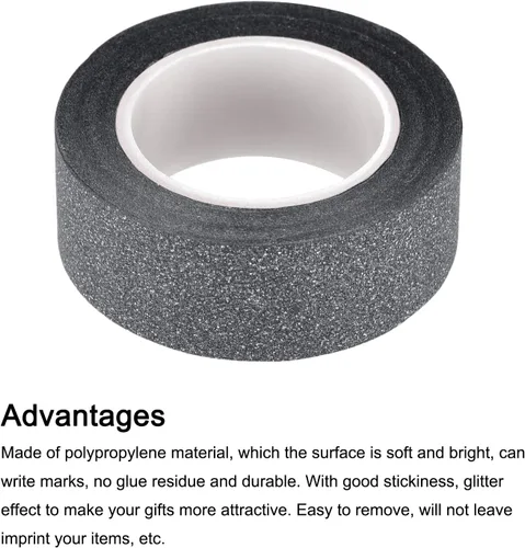 Vista 4 de MECCANIXITY Cinta de purpurina de 0.6 pulgadas x 32.8 pies, cinta adhesiva decorativa para manualidades, 0.6 in x 32.8 ft, color negro para álbumes
