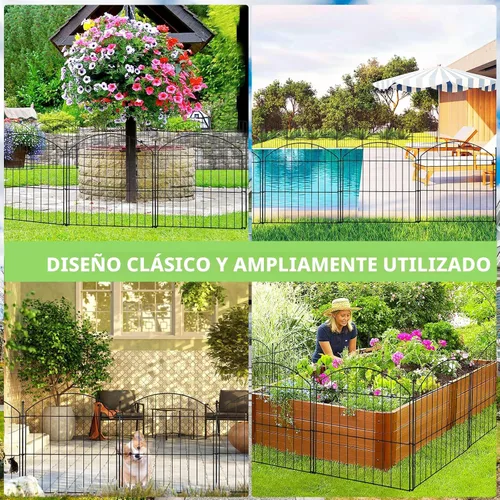 Vista 5 de Valla Decorativa de Jardín 24 pulgadas (Alto) x 10 pies (Largo), Paquete de 5 Valla Sin Excavación Barrera para Animales para Perro con Cerradura