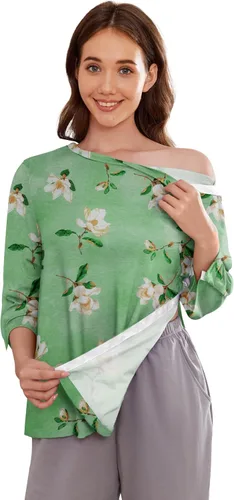 Vista 7 de Camisetas Deyeek para Mujeres Después de Cirugía de Hombro Desmontables Mangas 3/4 Tops para Después de Cirugía de Manguito Rotador Ropa Adaptativa