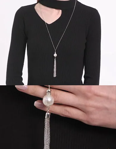 Vista 3 de Ofeiyaa 10 piezas de collar largo con colgante simple de luna, tres triángulos, borla con cierre en forma de Y, gargantilla de cadena punk