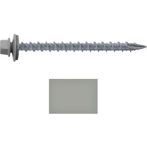 Vista 2 de 10 tornillos para techos de metal gris ABC de 2-1/2 pulgadas, cabezal de arandela hexagonal, arranque automático/roscado, arandela EPDM. 1 bolsa