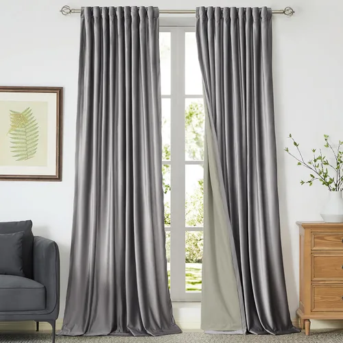 Vista 31 de Cortinas opacas de terciopelo de felpa negras de 63 pulgadas de largo para dormitorio, juego de 2 paneles de forro con bolsillo para barra, pestaña