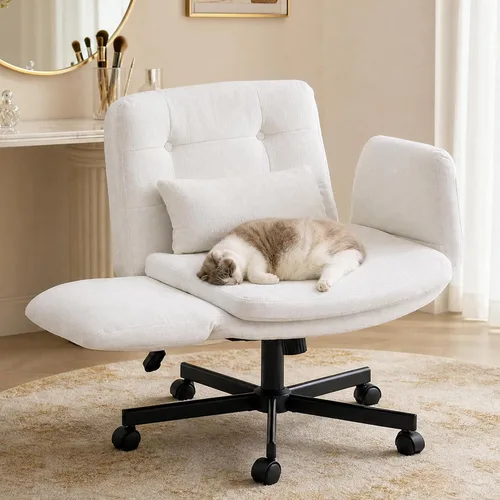 Vista 9 de Silla Criss Cross con ruedas y reposabrazos, piel sintética, color beige