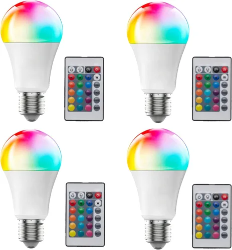 Vista 8 de Bombilla de luz que cambia de color con control remoto, 9 W, A19, E27, blanco cálido, 2700 K, 500 lúmenes, bombilla LED regulable, función