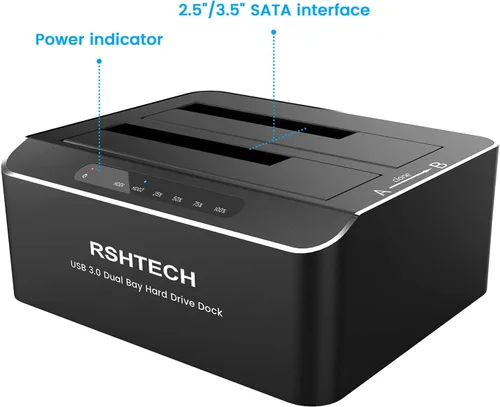Vista 14 de RSHTECH Estación de acoplamiento de disco duro,Aluminio Dual Bay USB 3.0