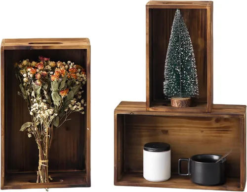 Vista 8 de Juego de 3 cajas de madera de granja, cajas de madera para exhibir Estilo 1