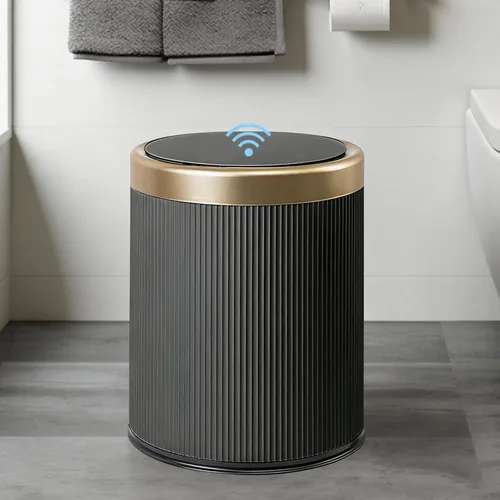 Vista 7 de URALFA Cubo de basura automático con sensor de movimiento para baño con tapa, cubo de basura sin contacto, cubo de basura inteligente a prueba