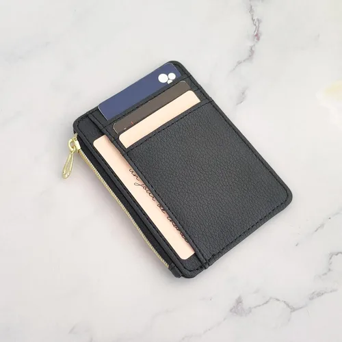 Vista 3 de CATCH ON Cartera pequeña para mujeres y hombres, delgada y minimalista de piel sintética, bolsillo frontal, tarjetero con bolsillo con cremallera