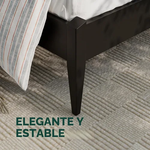 Vista 4 de Bme Dinkee - Marco de cama de plataforma Queen de madera de 15 pulgadas, marco de cama de madera maciza, estilo moderno y minimalista, soporte de 12