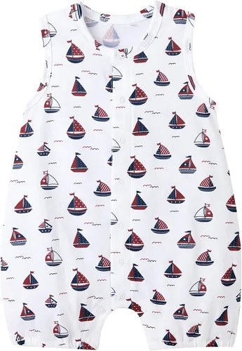 Vista 16 de pureborn Mameluco náutico de una pieza para bebés, niños y niñas, conjunto de playa, ropa de verano de 0 a 24 meses All Star