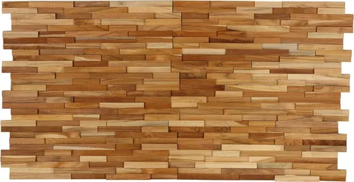Vista 4 de Bare Decor EZ-Wall Mosaico 3D en madera maciza de teca, 1 baldosa de muestra, azulejos de acabado natural