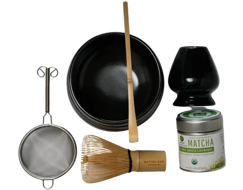 Vista 2 de Matcha Kari Juego completo de batidor Matcha - Cuenco, tamiz y cuchara Negro