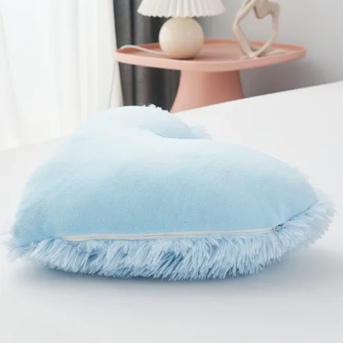 Vista 4 de MOOWOO Almohada de corazón esponjosa de felpa, almohadas peludas para regalos, almohada de amor, cierre de cremallera, Navidad, día de la madre, Azul