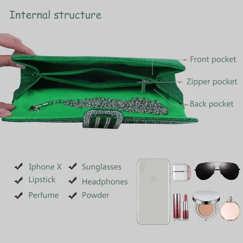 Vista 4 de ELDA Bolsos de mano para mujer, bolsos de noche brillantes formales para fiesta, diamantes de imitación, boda, cóctel, baile de graduación