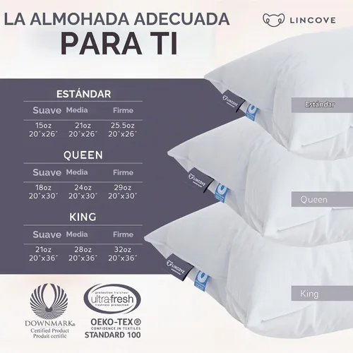 Vista 8 de Lincove Signature - Almohada de plumón 100% blanca canadiense, almohada de lujo para dormir de espalda, estómago y de lado, almohada de cama de 800