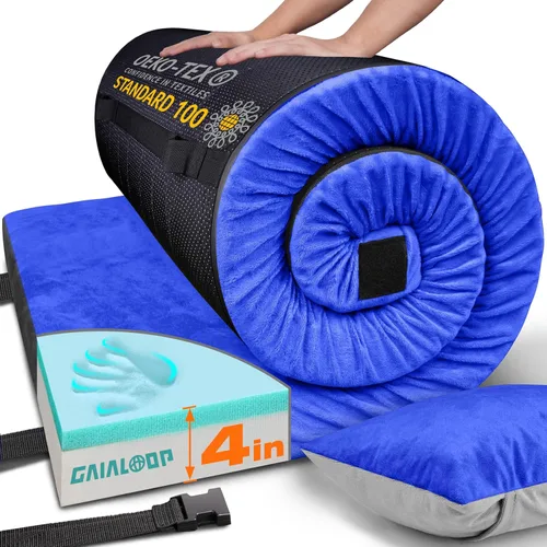 Vista 9 de Colchón de camping de espuma viscoelástica GAIALOOP extra grueso de 4 pulgadas, colchón de suelo enrollable para dormir en campamento, colchoneta